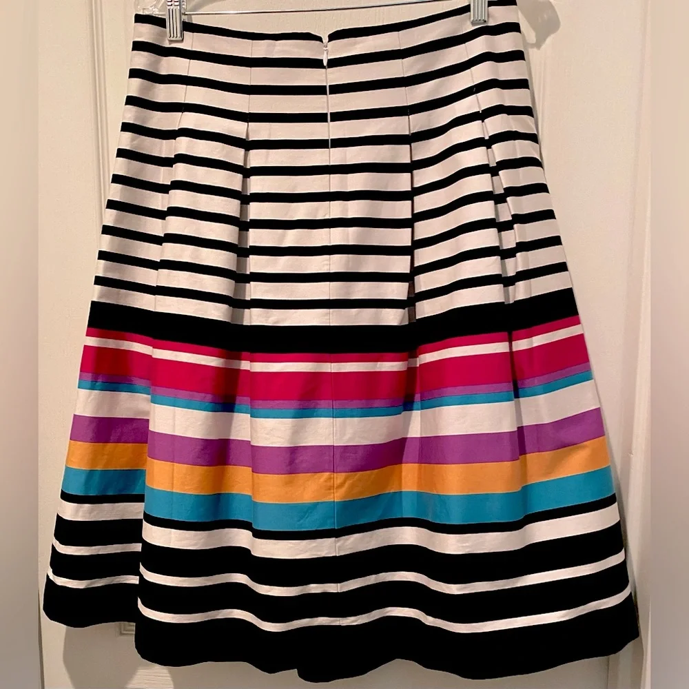 Banana Republic Pleated Skirt Black & White Stripes Bursts To A Rainbow of Color
